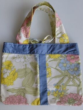 Floral Recycled Cotton Tote Bag in Pastel Yellow, Pink & Blue